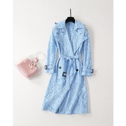2020 Summer Autumn Sunscreen Trench Coat Temperament Female Decoration Lace Hollow Windbreaker Female Thin Section With Belt Q97