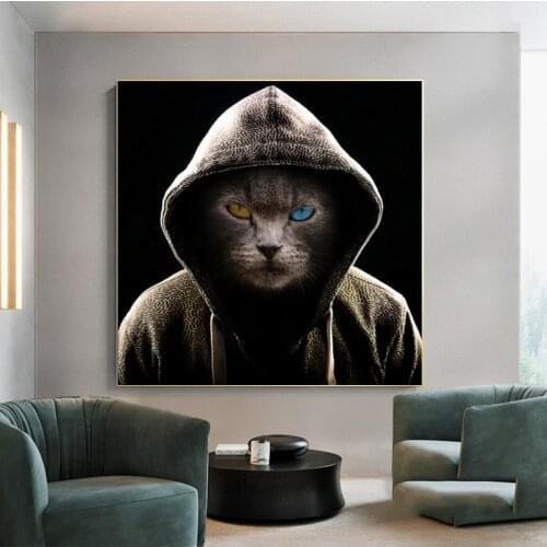 Canvas Poster Animal Painting HD Black Cool Cat Prints Hoom Decor Living Room Wall Picture Modern Abstract Art Painting Cuadros