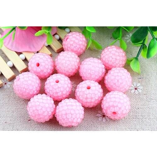 Kwoi vita Bright Pink Clear Resin Rhinestone Ball beads Wholesales AAA Quality 20mm Chunky 100pcs/lotfor Kids Girl Jewelry