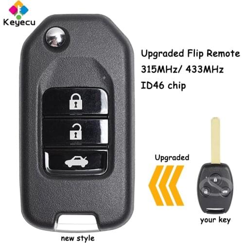 KEYECU Upgraded Flip Remote Car Key With 3 Buttons 315MHz/ 433MHz ID46 Chip - FOB for Honda Accord 8th Generation 2008 2009-2012
