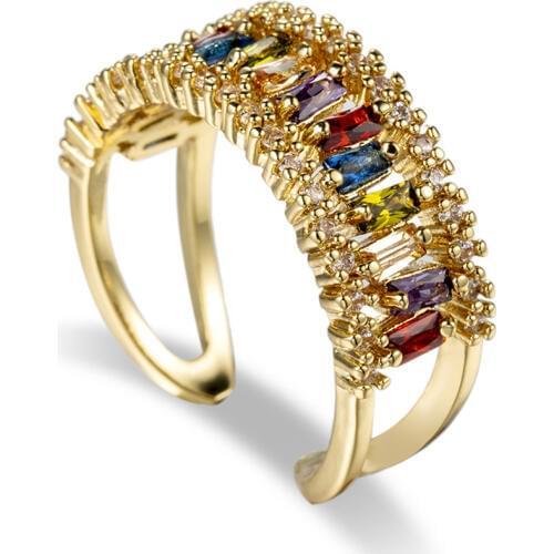 Hainon New Fashion Luxury Charm AAA Mutilcolor Red Blue Cz Wedding Ring for Women Party Gold Color Adjust Size Ring Jewelry