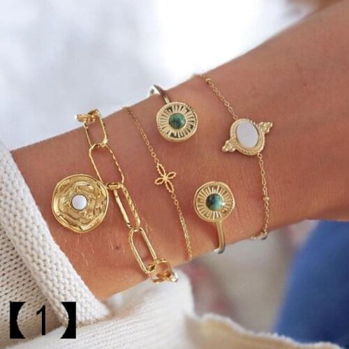 CHENFAN hot Nordic Style white inlaid alloy bracelet set beaded circle Tassel sunflower bracelet set of 5 jewelry accessories