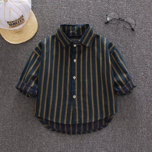 Baby Boys Girls Stripe Shirt Children Long Sleeve Tops School Kids Newborn Cotton Turn-down Collar Shirt Toddler Baby Blouse