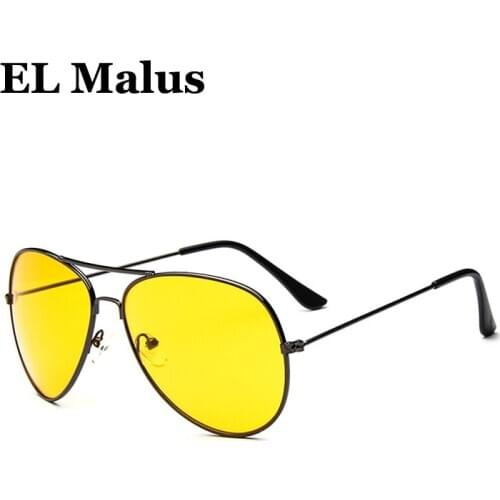 [EL Malus]Fashion Retro Men Male Aviation Pilot Sunglasses UV400 Night Vintage Gold Black Big Frame Lens Mirror Women