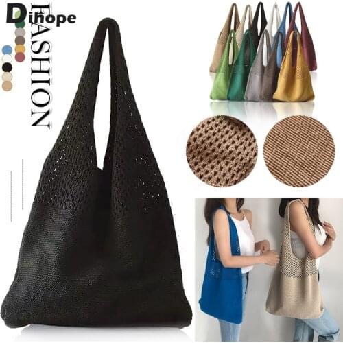 Dihope 2021 Vintage Tote Bag Women Summer Hollow Woven Storage Women Handbag Shoulder Bags foldable Shopping Bag Large Capacity