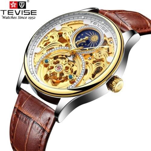Tourbillon Mens Watches TEVISE Original Mens Automatic Watch Self-Wind Fashion Men Mechanical Wristwatch Leather relogio