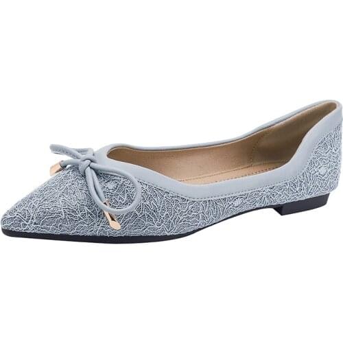 Women Flats Shoes Slip On Loafers Casual Bow Pointed Toe Woman Shallow Single Shoes Ballet Spring Summer Large Size Lady Shoes