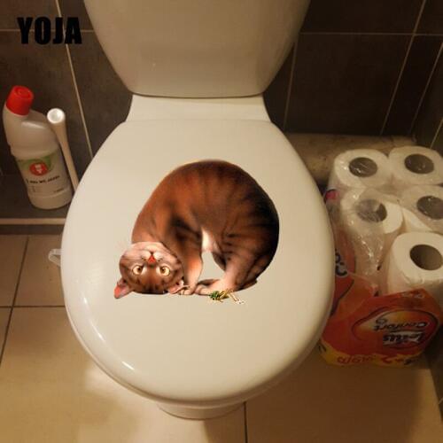 YOJA 22.7*20CM Funny Cat Toilet Seat Stickers Home Bathroom Decor Wall Decals T1-0134