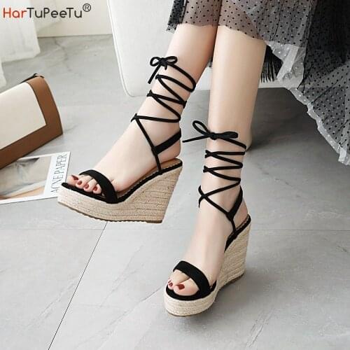 Bohemia Wedges Sandals Women Summer 2021 Cross Bandage Gladiator 3cm Platform Party Dress Casual Shoes Zapatos De Mujer