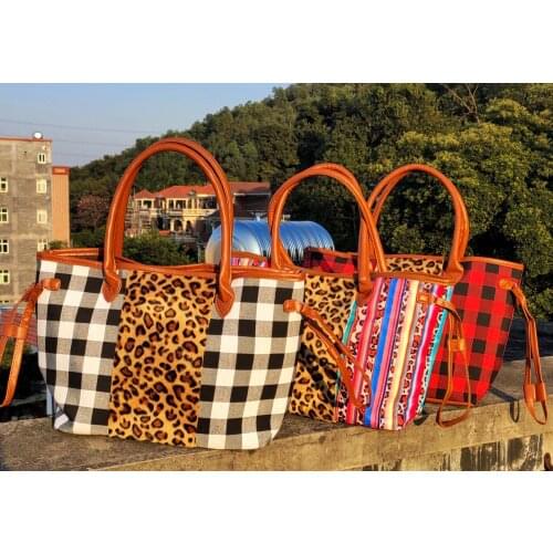 Women Leopard Patchwork Handbags New Colorful Stripe Casual Bags Tote Female Fashion Plaid Handbag