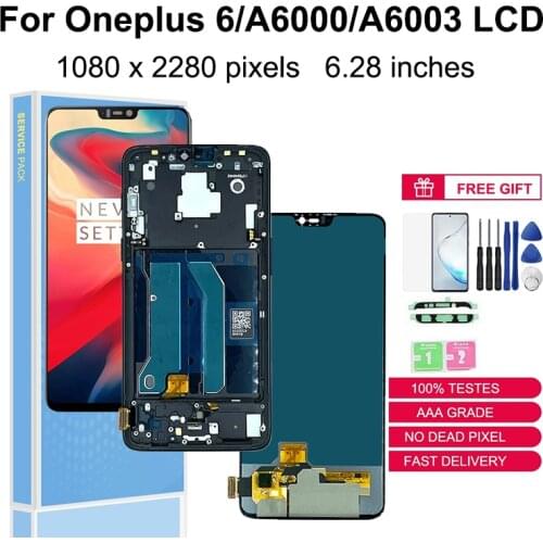 Super AMOLED For Oneplus 6 LCD Display Touch Screen For One plus 6 Oneplus6 LCD Replacement Parts A6000 A6003 With Frame