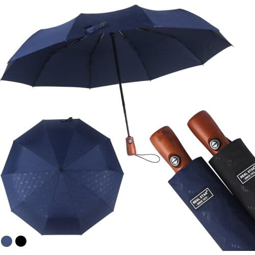 Automatic Folding Umbrella Windproof 10 Ribs Golf Umbrella Ergonomic Log Handle Sturdy Compact Portable Umbrella