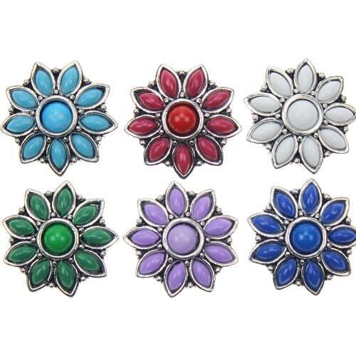 10pcs/lot Wholesale New Rhinestone 18-20mm Flower Snap Button With Colorful Snap Jewelry Fit Snap Bracelets Necklace