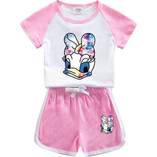 2Pcs/Set Disney Donald Duck Clothing Children Thin Short Sleeve T-shirt+Shorts Baby Boy Clothes Suit Kids Girl Casual Outfits