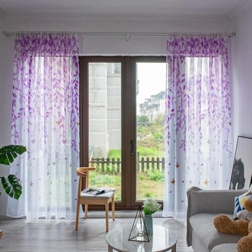 2Pcs/Set Translucent Curtain Branches Print Multi-color Window Decor Leaves Pattern Window Sheer for Home
