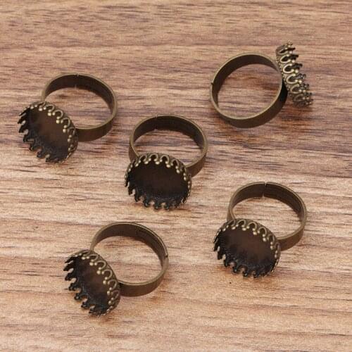 200pcs Adjustable Ring Settings Blanks with 12 15 20 25mm Round Crown Prongs Bezel Stone Cabochons Base DIY Jewelry Findings