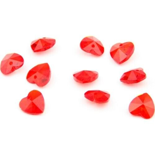50pcs /lot 14mm Red Crystal Heart Pendant Crystal Parts Hanging Crystal Drop Prism Lamp Part Suncatcher For Wedding & DIY