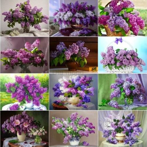 5D Diamond Painting Full Square Potted Flowers Picture of Rhinestones Diamond Embroidery Lilac Diamond Mosaic Floral Hobby Art