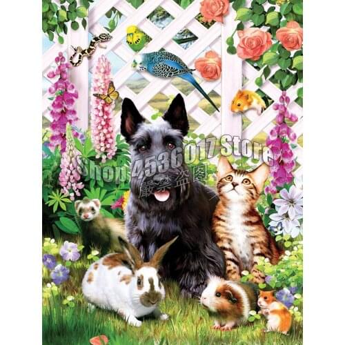 5d Diy Diamond Painting Garden Pals Dogs Cats rabbit Animals Cross Stitch Diamond Embroidery Mosaic Paintings Home Decor Gifts