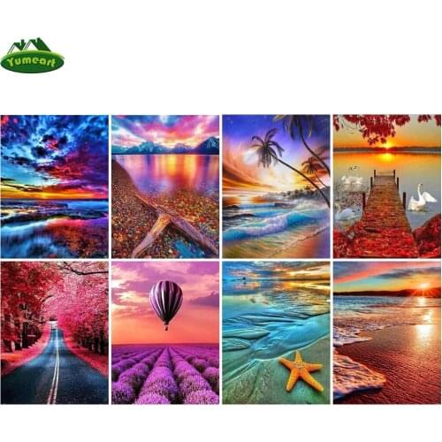5D DIY Diamond Painting by Number Seaside Scenery Full Square Drill Diamond Embroidery Cross Stitch Rhinestone Sunset Wall Decor