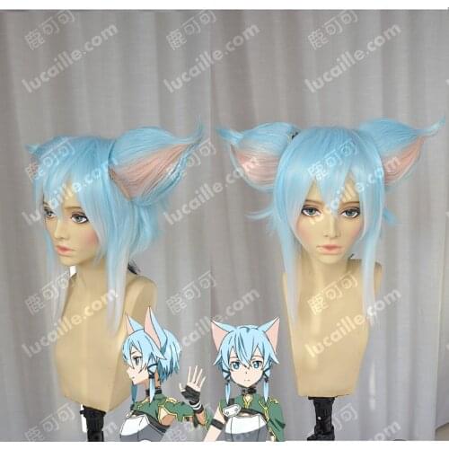 Anime Sword Art Online Asada Shino Sinon Cosplay Wig Short Heat Resistant Synthetic Hair Wigs + Wig Cap + Ears