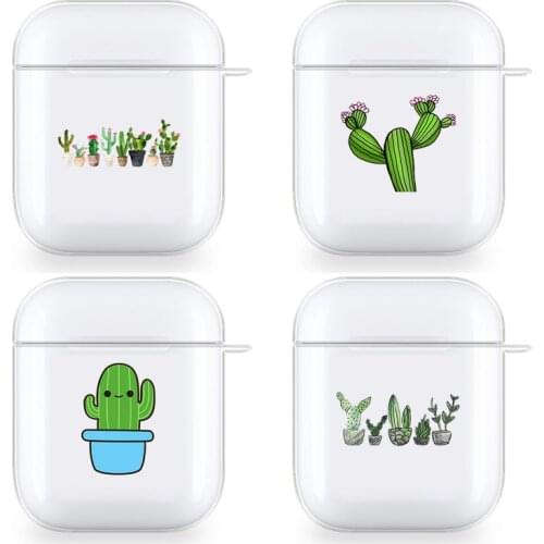 Cute cactus Cacti Succulents Cases For Apple AirPods 1 2 Case Clear Wireless Bluetooth Earphone Case Protective Shell