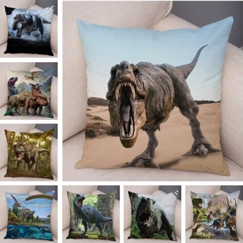 Jurassic Dinosaur Cushion Cover Decor Wild Animal Print Pillowcase Super Soft Short Plush Pillow Case for Car Sofa Home 45x45cm