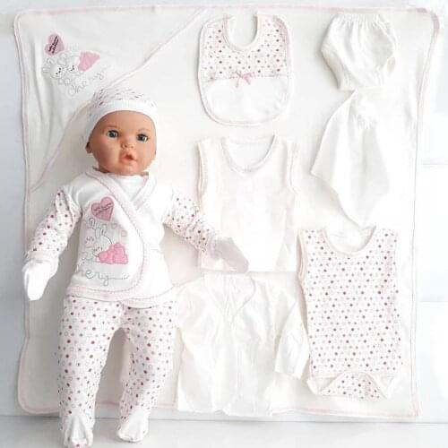 Chery Pink Heart Rabbit Polka Dot 11 Piece Newborn Hospital Output Set 0-3 Month