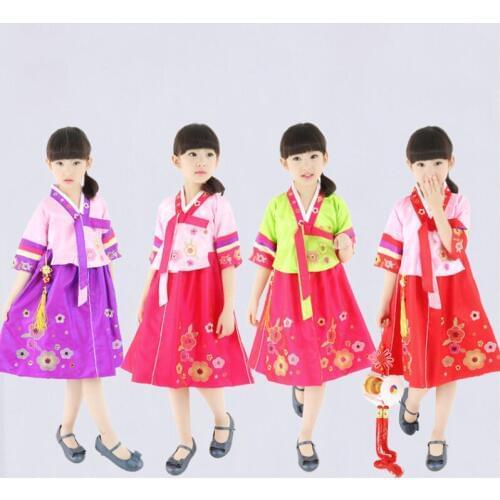 Girls Korean National Costumes Modern Stage Costumes Children Dance Princess Dress for Girl Party Show Dance Dress