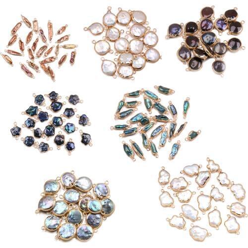 Elliptical Double Hole Connector Charms Natural Freshwater Pearl Pendants for Jewelry Making DIY Earrings Necklace Accessories