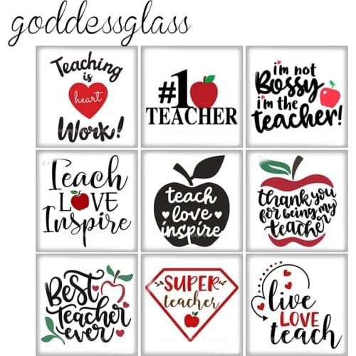 FB0348 Teach Love Inpire Teacher 12mm/20mm/25mm/30mm Square photo glass cabochon demo flat back Making findings