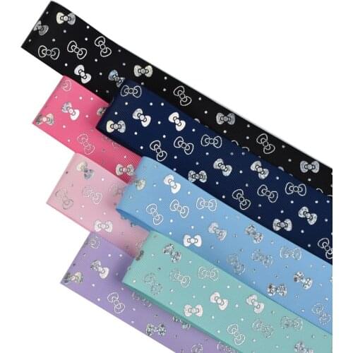 HSDRibbon 22mm 7/8inch HSD-Genuine bowknot Pattern Foil Printed on Grosgrain Ribbon 50Yards/Roll