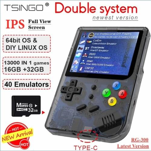 TSINGO RG300 RetroFW Linux Double System Retro Game Console Full View 2.8 inch IPS Screen 13000+ Games in 32GB Card Game Player