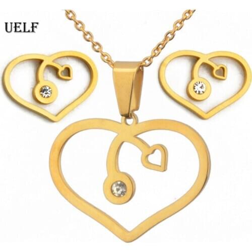 UELF Exquisite Jewelry Sets For Women Stainless Steel Wedding Earrings Pendant Necklace Party Anniversary Charm Gift