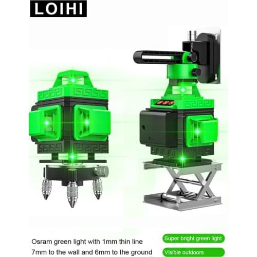 LOIHI 12/16 Lines 3/4D Laser Level Level Self-Leveling 360 Horizontal And Vertical Cross green light stick to wall and ground