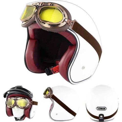 80%HOT Vintage Motorcycles Motorbike Men Women Half Helmet Safety Hat with Goggles