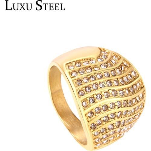 LUXUSTEEL Size 6-11 Rings For Women Stainless Steel Gold/Silver Color Round Cubic Zirconia Wedding Rings Statement Jewelry Gift