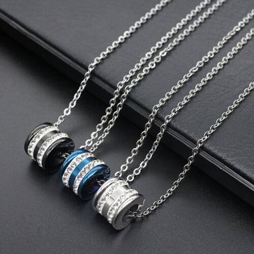 Fashion simple pendant stainless steel barrel pendant black crystal jewelry hot sale