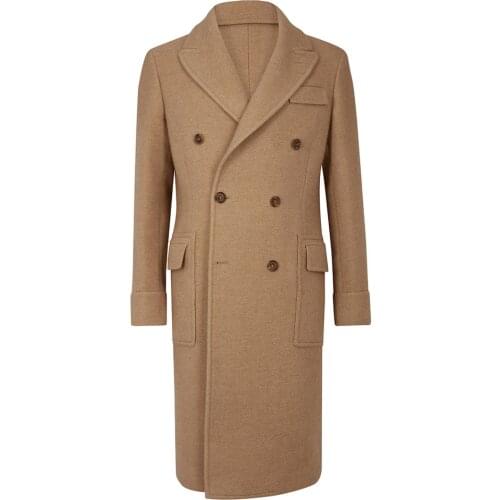 Mens Woolen Overcoat England Style Solid Double-Breasted V-Sleeve Long Jacket Casual Fashion Handsome Male Jacket
