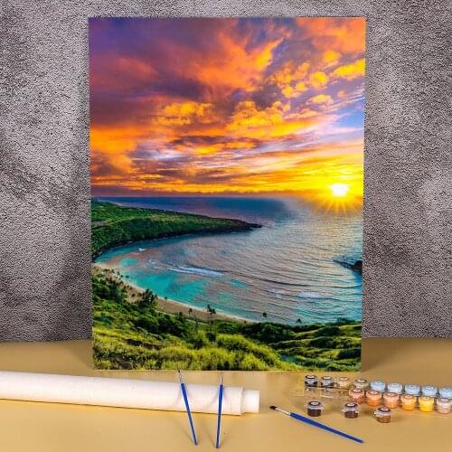 Landscape Sunset∕love Beach DIY Paint By Numbers Complete Kit Oil Paints 50*70 Canvas Painting Home Decor Wholesale