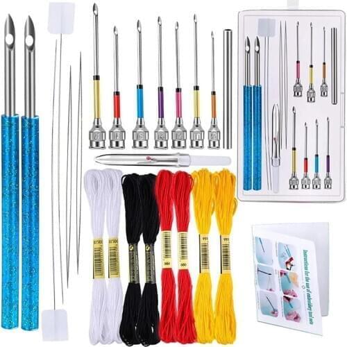 Nonvor DIY 24 Pcs Punch Needle Tool Kit Embroidery Thread Yarn Scissors Threader for Sewing Cross Stitching Beginners