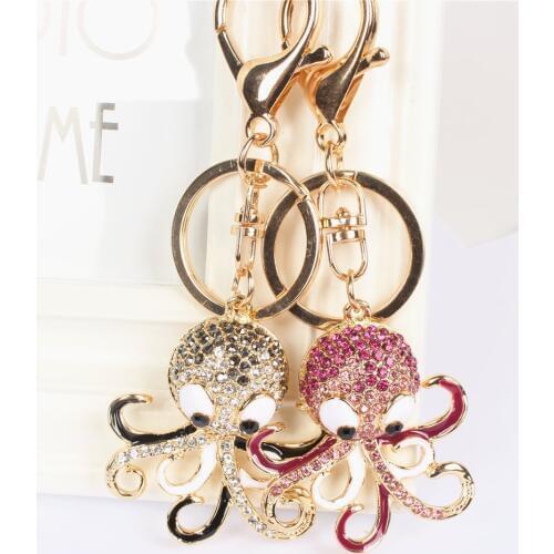 Octopus Fish Keychain Rhinestone Crystal Pendant Charm for Handbag Purse Bag Carkey Gift
