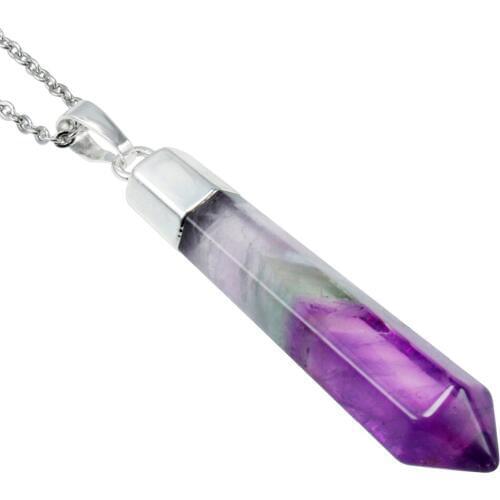 TUMBEELLUWA Crystal Hexagonal Healing Point Chakra Cut Stone Pendant Fit Necklace