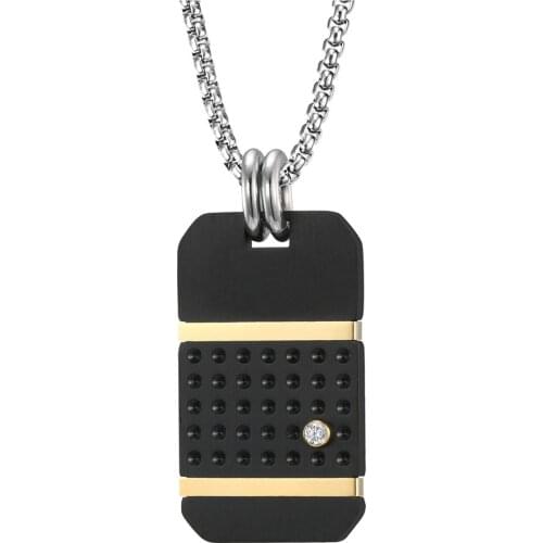 Black Gold Dog Tag Pendant Necklaces Matte Stainless Steel Crystal Necklace for Men Him Her Jewelry Gift