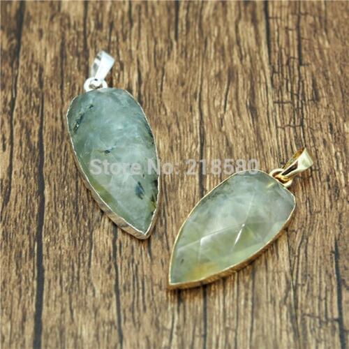 P15052213 Stone Dagger Shaped Pendant- Gold or Silver Bezel Charm Pendant