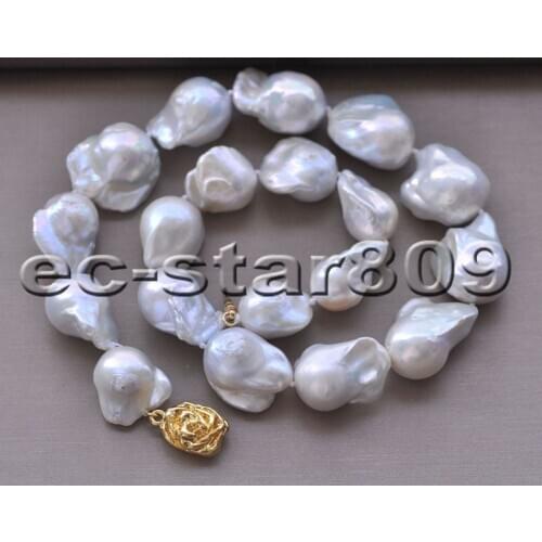 P6602 17" 24mm White BAROQUE KESHI REBORN PEARL NECKLACE Choker