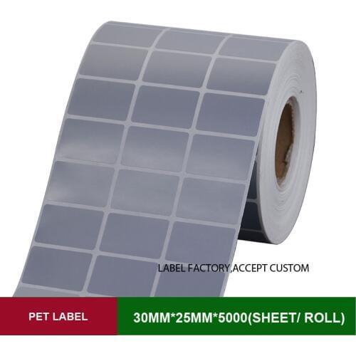 PET thermal transfer custom stickers 30*25mm 5000 sheets papel autocolante for anti-counterfeit labels of electronic product