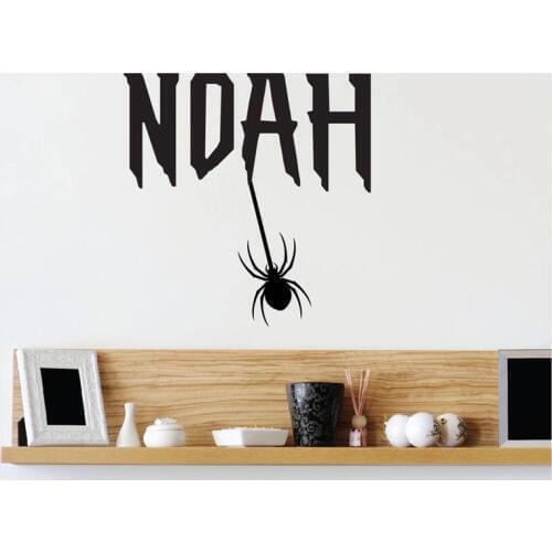 Custom Monogram Bedroom Name Decals Spider Hanging Font Name Wallpaper Decal Superhero Font Wall Mural Wall Art Kids A1-075