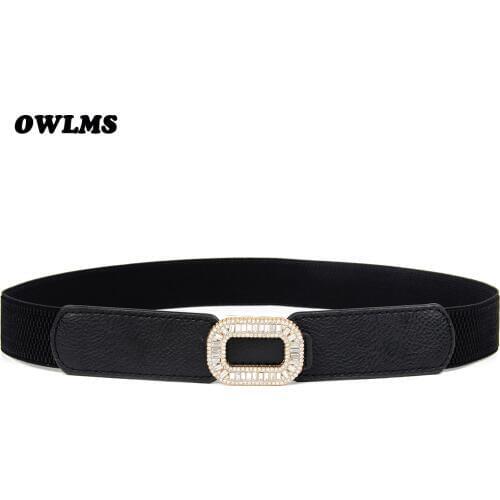 Woman cummerbund all-match gold clear rhinestone buckle elastic belt new waist belts women Fashion Lady Stretch Waistband dress