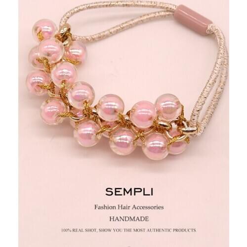 Sempli 2 Colors Pink Pearl Rubber Band Elastic Pearl Hair Bands For Women Hair Tie Hair Scrunchie Haar Accessoires Wholesale